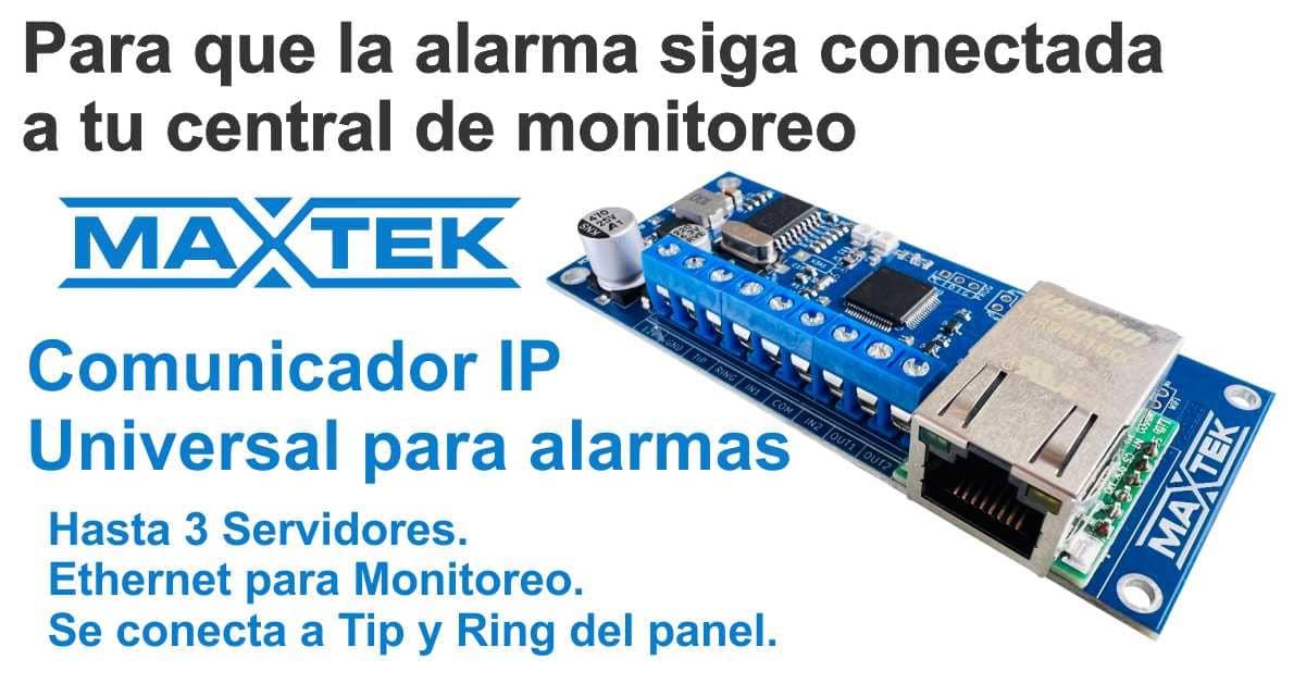 Comunicador Ethernet IP Maxtek Universal para alarmas